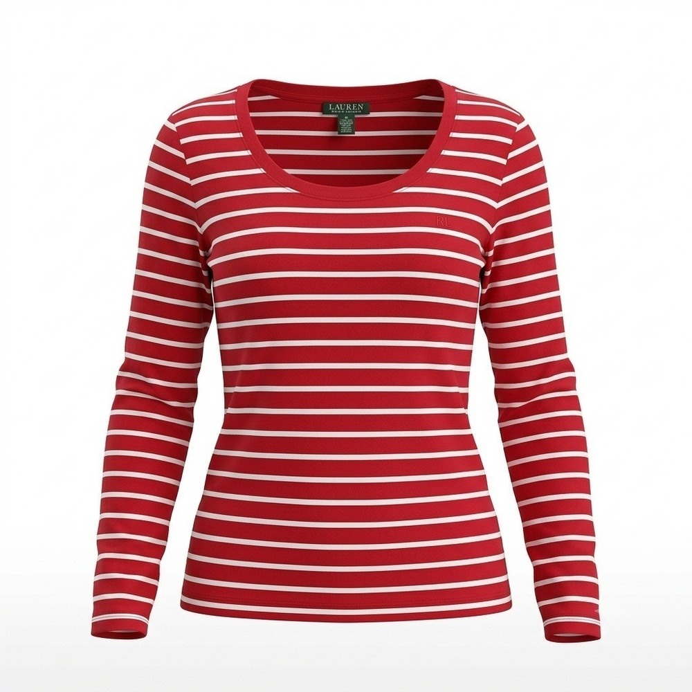 Lauren Ralph Lauren Womens M Red White Striped Long Sleeve Knit Top Tee Nautical